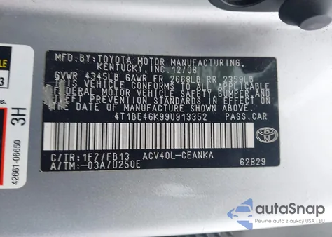 2009 Toyota Camry Le из США, поврежденный, VIN 4T1BE46K99U913352